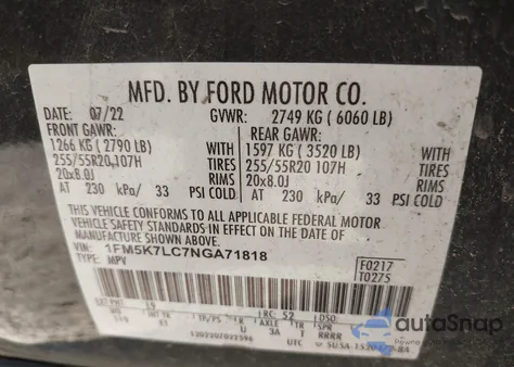 2022 Ford Explorer King Ranch z USA, uszkodzony, nr VIN 1FM5K7LC7NGA71818